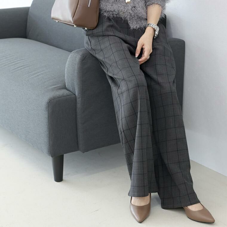 先染めチェックタックワイドパンツ 【メール便不可】 | FUNNY COMPANY+