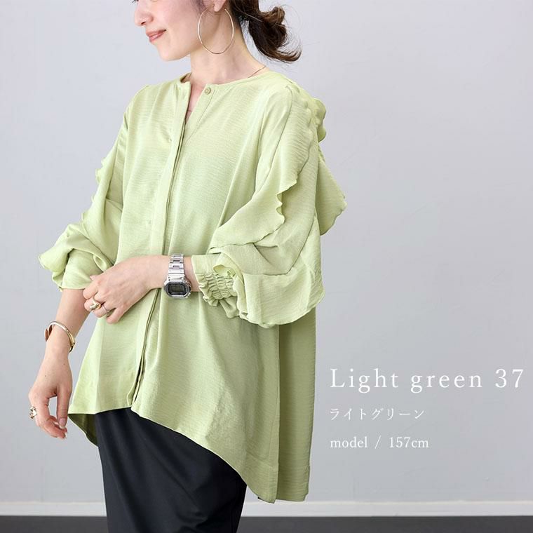 シワ加工袖フリル前開きブラウス|FUNNY COMPANY+