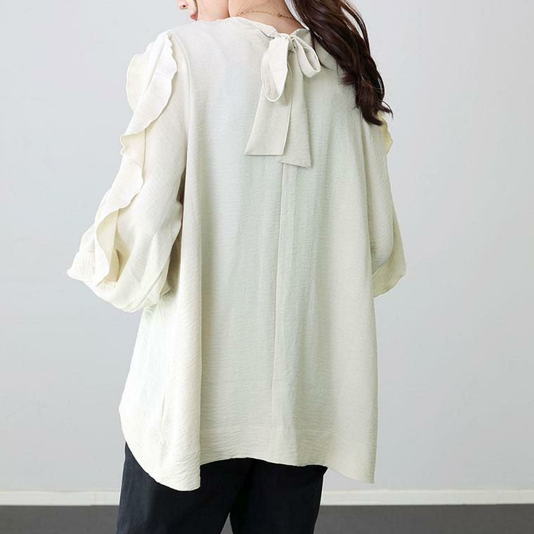 シワ加工袖フリル前開きブラウス|FUNNY COMPANY+