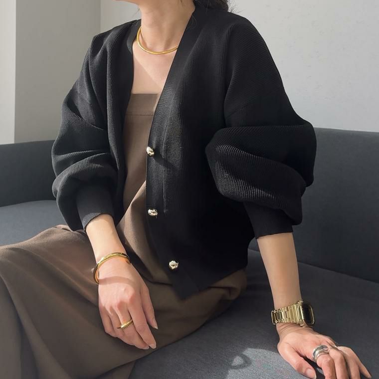 ゴールドボタン畦編みVネックカーディガン 【メール便不可】 | FUNNY